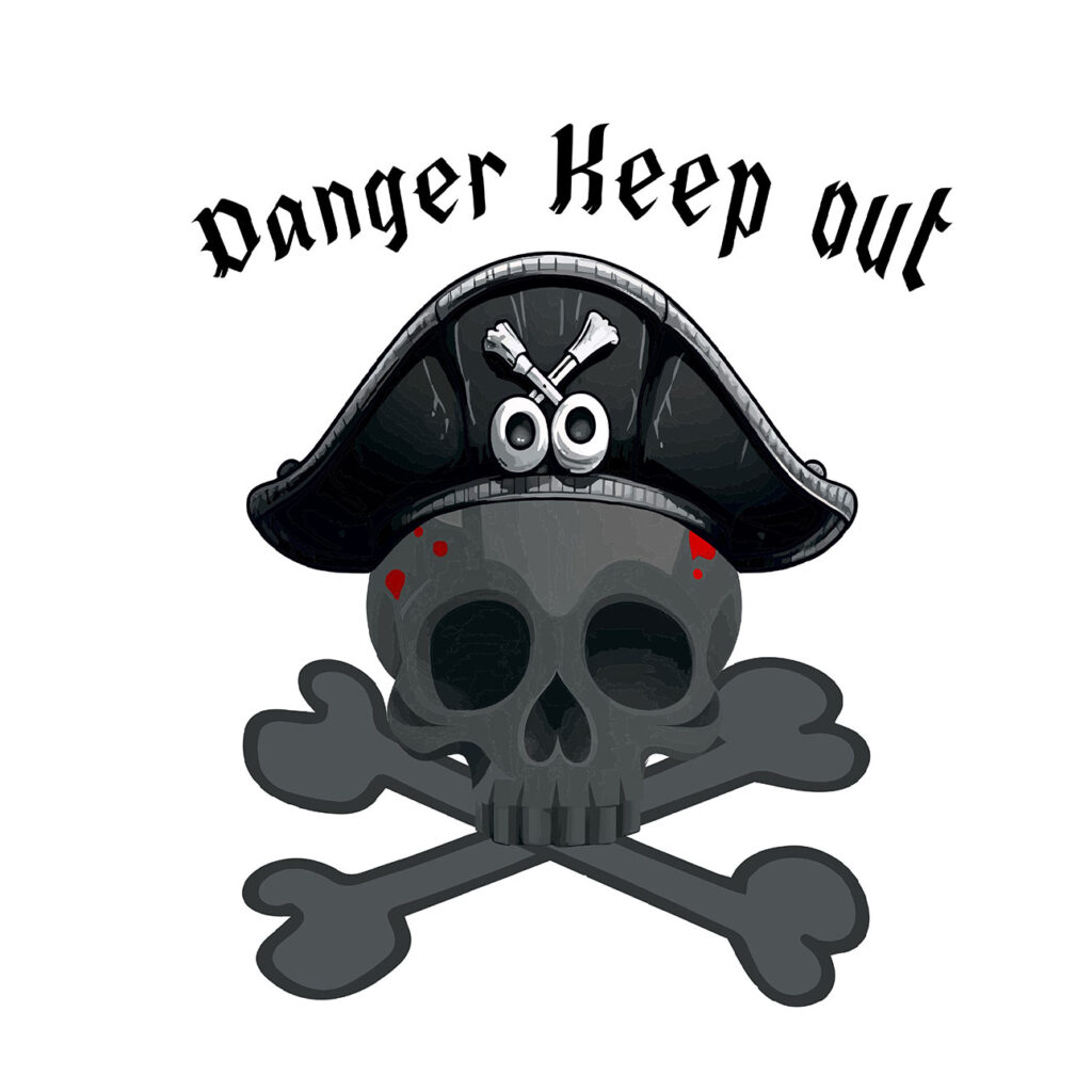Pirate hat that says " danger keep out " on the front. Vintage s
